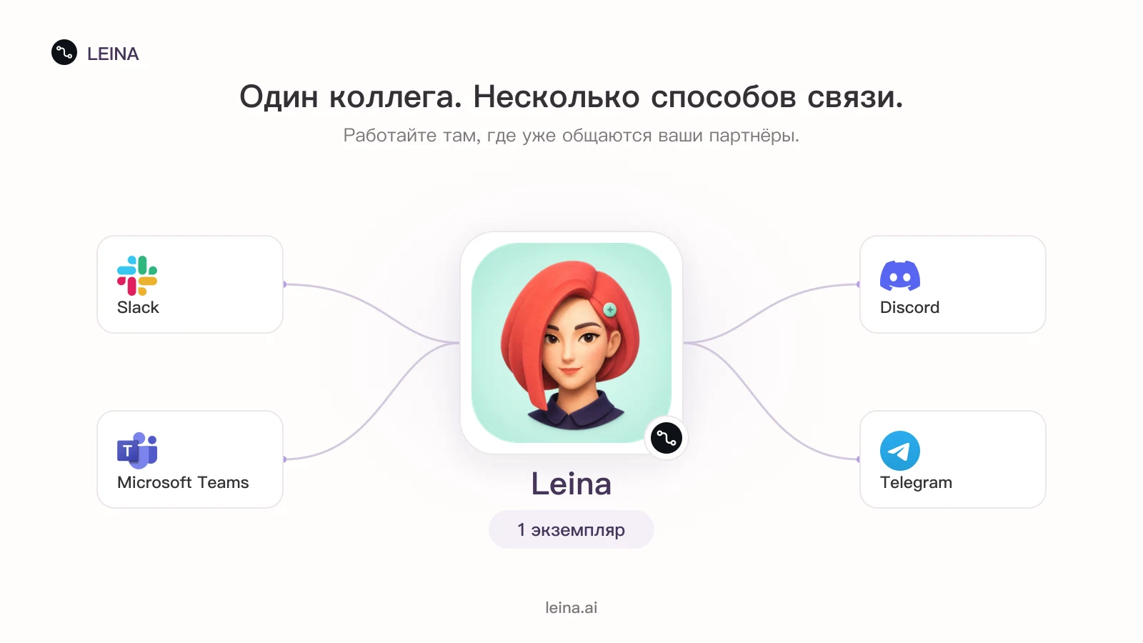Slack, Teams, Discord и другие чат-платформы подключены к одному Leina.